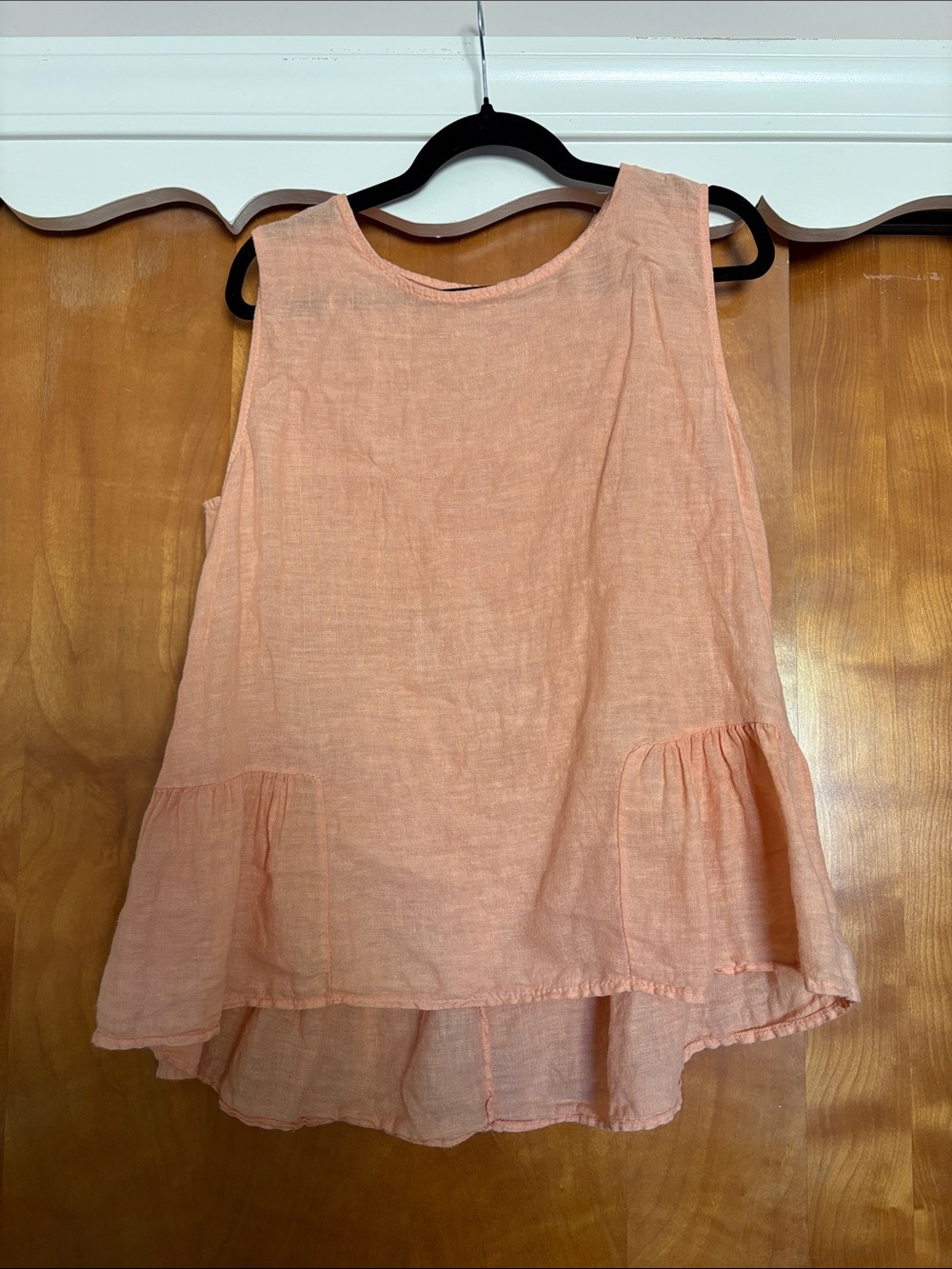 Sleeveless Peplum Linen Blend Top - Peach